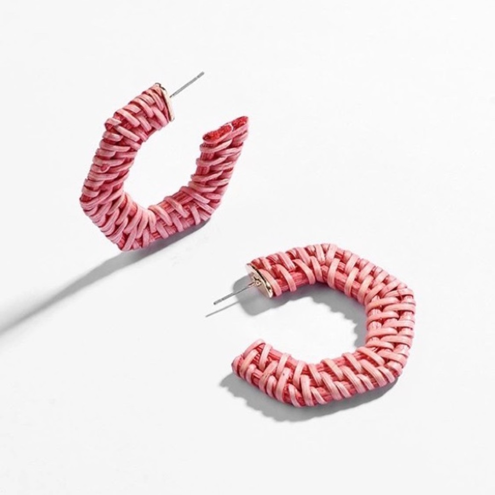 NEW Pink Anthro Style Rattan Geometric Earrings